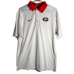 Georgia Bulldogs Nike Dri-FIT Polo Shirt Men's Large White Red Logo NCAA SEC